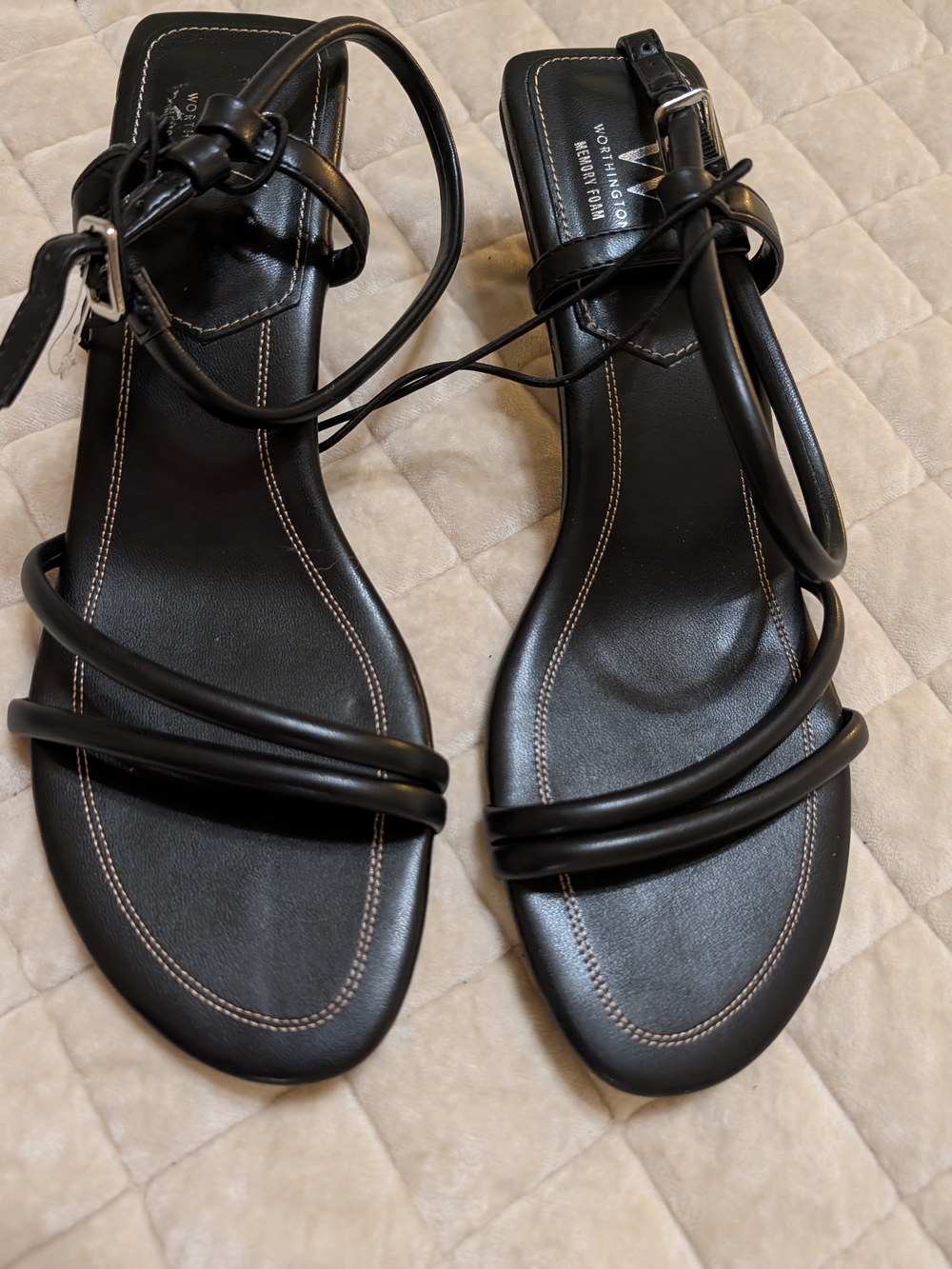 Worthington Black Strappy Ankle-Tie Sandals
